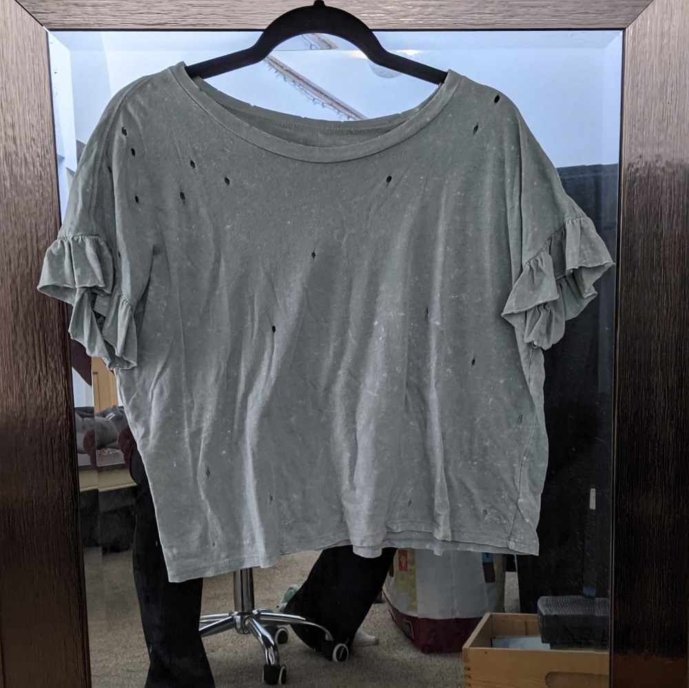Distressed sage green top